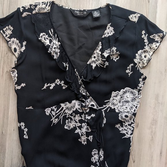 Vintage 90s Two of Us Black and White Floral Beaded Dress size XL - Picture 7 of 9